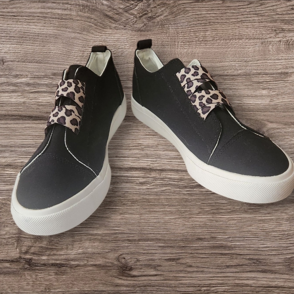 Serra Black Slip On Sneakers with Leopard Detail- Womens Size 9